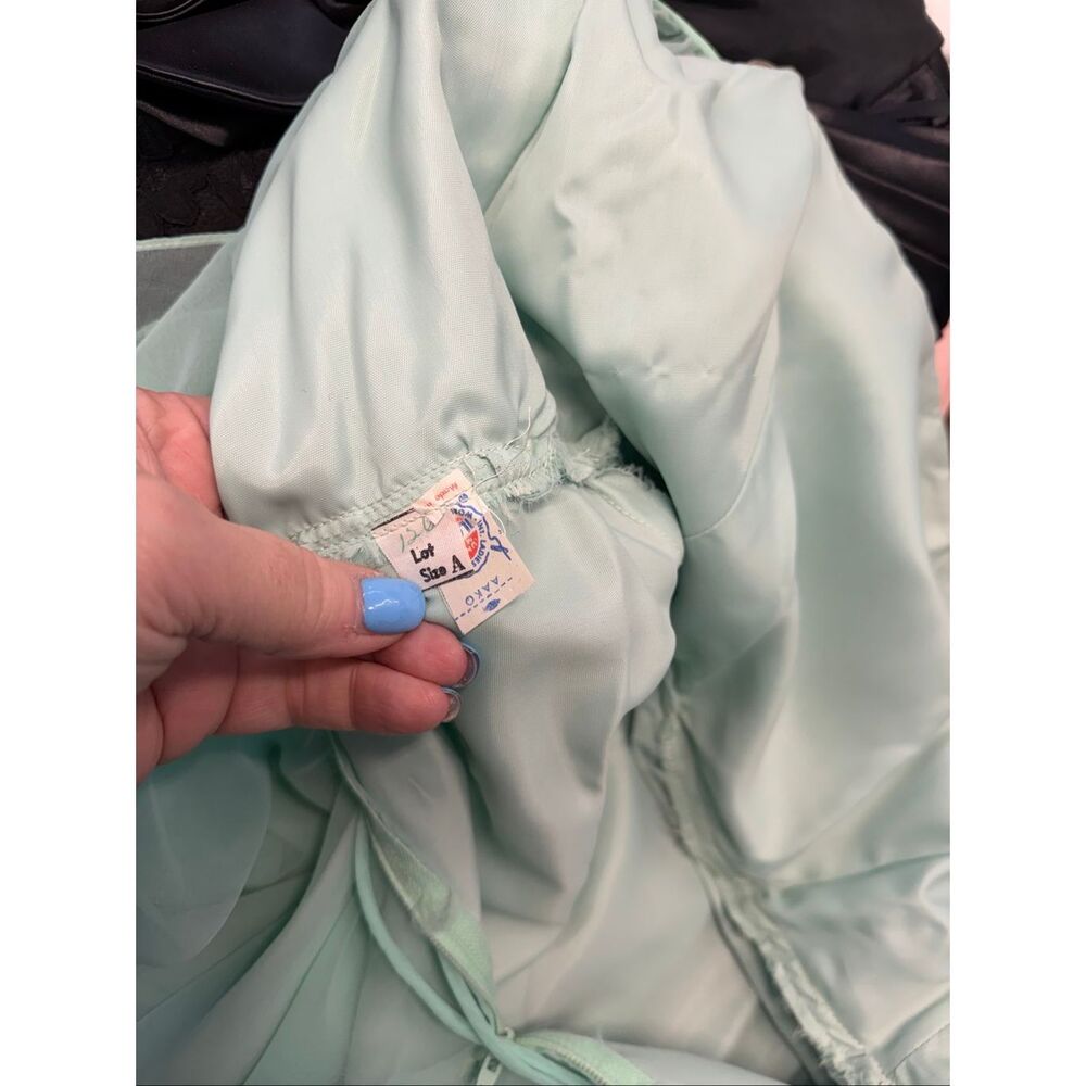 Vintage 70’s Sea Foam Green Blue Overlay Chiffon Goddess Gown Women’s Size XS Ma - Picture 11 of 14